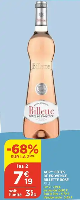 Bi1 AOP côtes de provence billette rosé offre