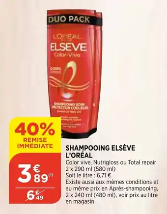 Bi1 Shampooing elsève l'oréal offre