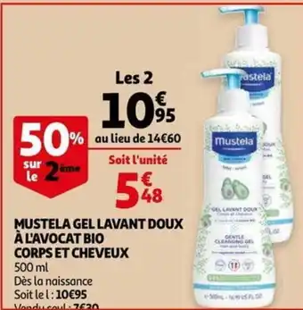 Auchan Mustela gel lavan doux à l'avocat bio corps et cheveux offre