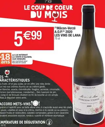 Cora x Carrefour Mâcon-verzé aA.O.P. 2020 LES VINS DE LANA offre