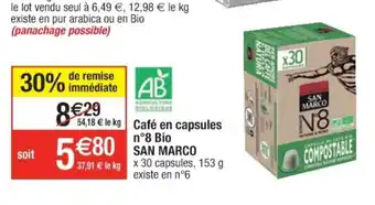 Cora x Carrefour Café en capsules n8 bio SAN MARCO offre