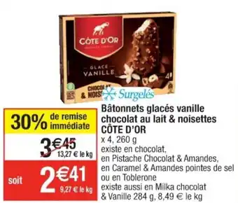 Cora x Carrefour Bâtonnets glacés vanille chocolat au lait & noisettes côte d'or offre