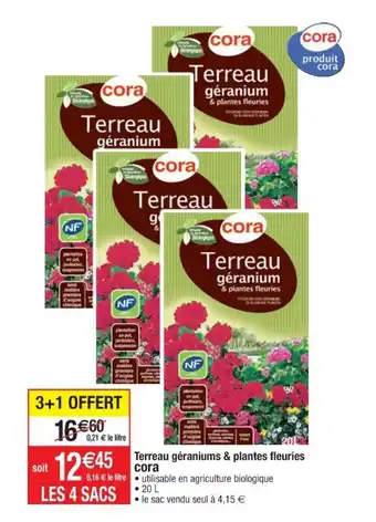 Cora x Carrefour Terreau géraniums & plantes fleuries CORA offre