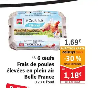 Colruyt 6 Œufs Frais de Poules élevées En Plein Air Belle France offre