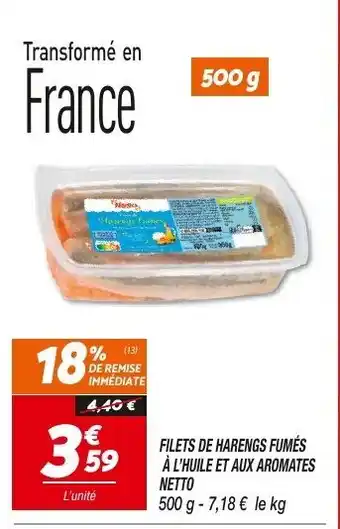Netto Filets de Harengs Fumés à l'Huile Et Aux Aromates Netto offre