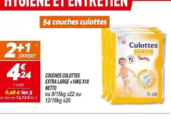 Netto Couches Culottes Extra Large+ 16kg x18 Netto offre