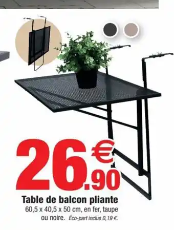 Bazarland Table de Balcon Pliante offre