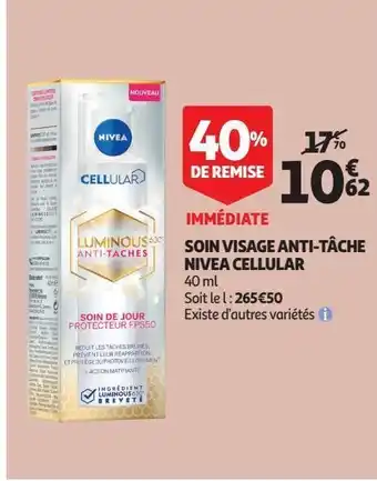 Auchan Supermarché Soin visage anti-tâche nivea cellular offre