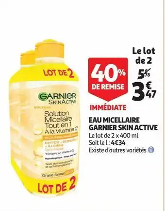 Auchan Supermarché Eau micellaire garnier skin active offre