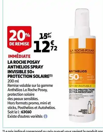 Auchan La roche posay anthelios spray invisible 50+ protection solaire offre