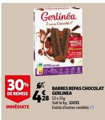 Auchan Barres repas chocolat gerlinea offre