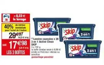 Migros Lessive capsules x26 3 en 1 Active clean Skip offre