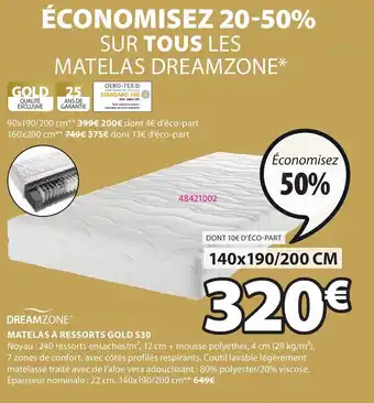 JYSK Dreamzone matelas à ressorts gold S30 offre