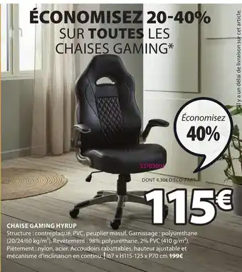JYSK Chaise gaming hyrup offre