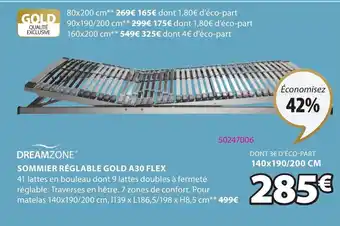 JYSK Dreamzone Sommier réglable gold A30 Flex offre