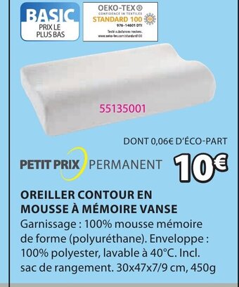 JYSK Oreiller contour en mousse a mémoire vanse offre