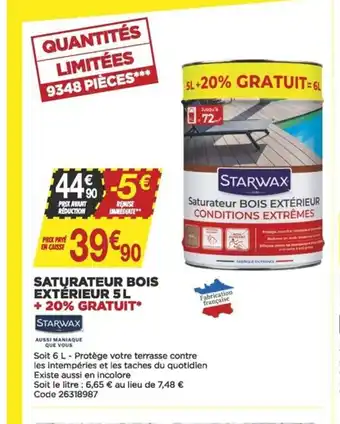 Bricomarché Starwax Saturateur Bois Extérieur 50L offre