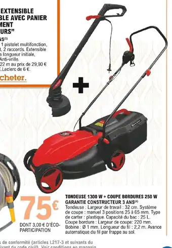 E.Leclerc Tondeuse 1300w + Coupe Bordures 250W offre