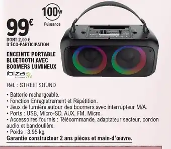 E.Leclerc Ibiza Enceinte Portable Bluetooth Avec Boomers Lumineux offre