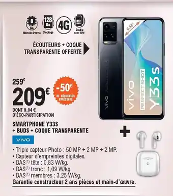 E.Leclerc Vivo Smartphone Y335 +Buds + Coque Transparente offre