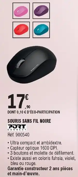E.Leclerc Port Connect Souris Sans Fil Noire offre