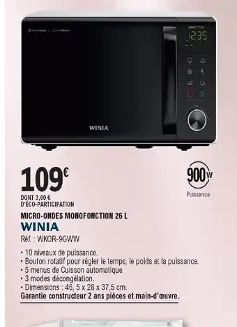 E.Leclerc Winia Micro-Ondes Monofonction 26L offre