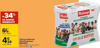 Carrefour Malongo café pur arabica des petits producteurs offre