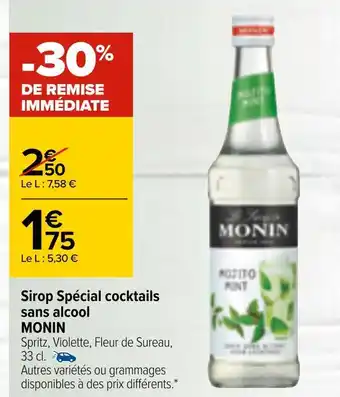 Carrefour Monin sirop spécial cocktails sans alcool offre