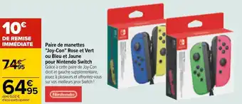 Carrefour Nintendo switch paire de manettes "joy-con" rose et vert ou bleu et jaune pour nintendo switch offre