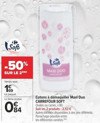 Carrefour Market Soft cotons à démaquiller maxi duo CARREFOUR offre