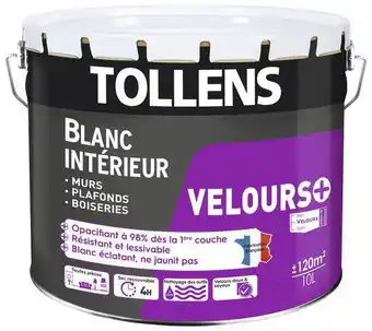 Brico Dépôt Tollens peinture monocouche murs, plafonds et boiseries intérieure acrylique velours blanc 10 l offre