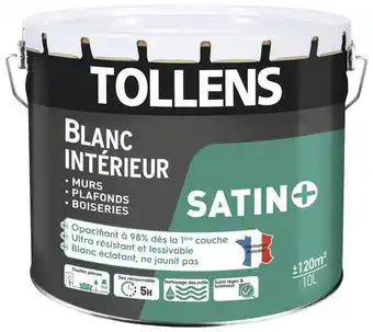 Brico Dépôt Tollens peinture monocouhe murs, plafonds et boiseries intérieure acrylique satin blanc 10 l offre