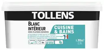 Brico Dépôt Tollens peinture monocouche murs, plafonds et boiseries cuisine et salle de bains satin blanc 2.5 l offre