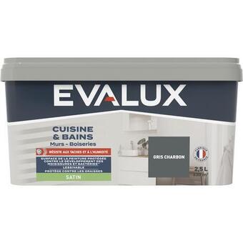 Brico Dépôt Evalux peinture salle de bain et cuisine satin 2,5 l charbon offre