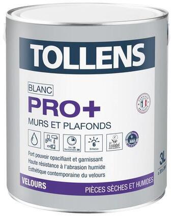 Brico Dépôt Tollens peinture bicouche murs et plafonds intérieure pro+ acrylique velours blanc 3 l offre