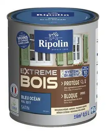 Brico Dépôt Ripolin peinture bois intérieur et extérieur satin 0,5 l bleu ocean offre