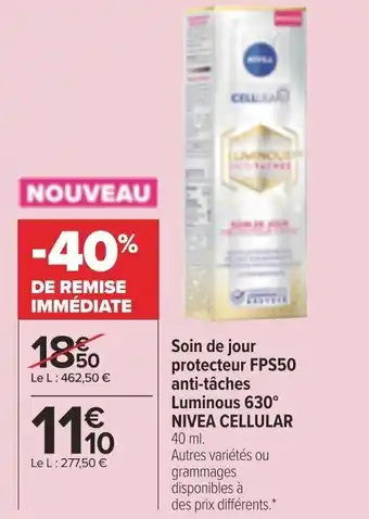 Carrefour Market Soin de jour protecteur FPS50 anti-tâches luminous 630 NIVEA CELLULAR offre