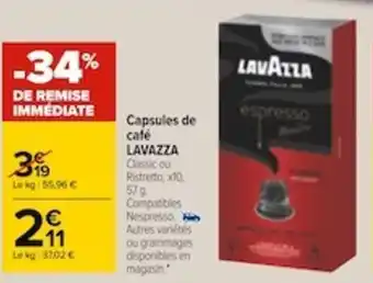 Carrefour Capsules de café LAVAZZA offre