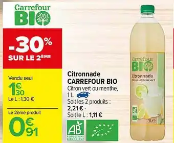 Carrefour Citronnade Carrefour Bio offre