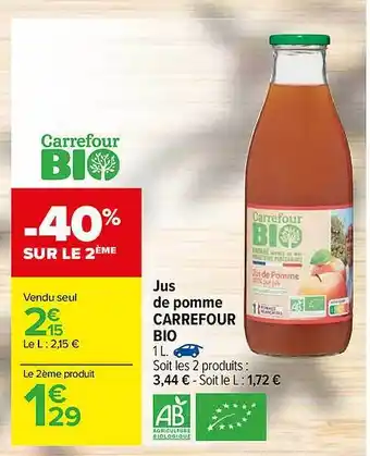 Carrefour Jus De Pomme Carrefour Bio offre