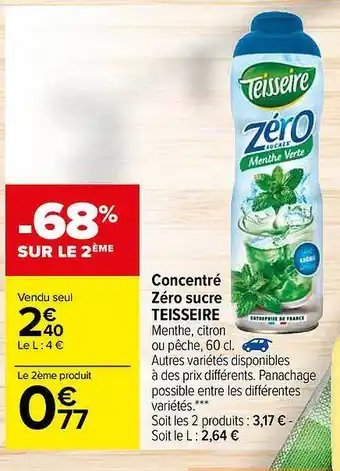 Carrefour Concentre Zero Sucre Teisseire offre