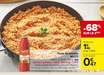 Carrefour Market Mutti purée de tomates offre