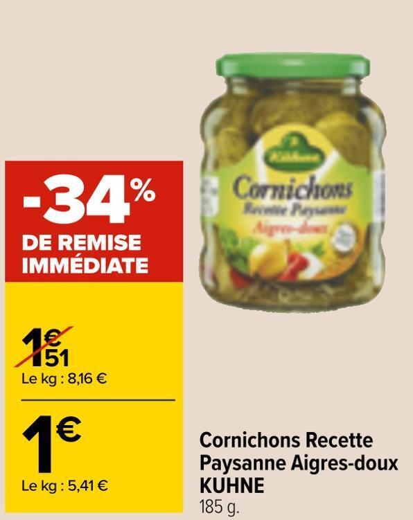 Promo Kuhne cornichons recette paysanne aigresdoux chez Carrefour Market