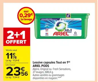 Carrefour Market Ariel pods lessive capsules tout en 1 offre