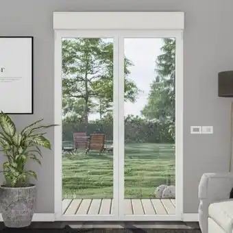 Brico Dépôt Goodhome porte-fenêtre aluminium blanc 2 vantaux + volet roulant h.205 x l.120 cm offre