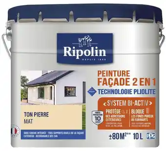 Brico Dépôt Ripolin peinture façade extérieure technologie pliolite mat 10 l ton pierre offre