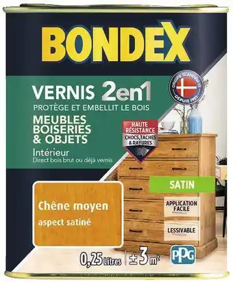 Brico Dépôt Bondex vernis ton chêne moyen satin 0,25 l offre