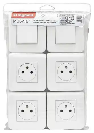 Brico Dépôt Legrand lot 4 prises avec terre + 2 interrupteurs va-et-vient "surface mosaic" blanc offre