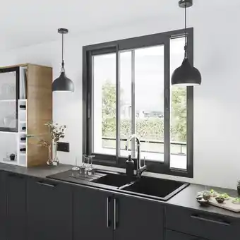 Brico Dépôt Goodhome fenêtre aluminium gris coulissante 2 vantaux h.125 x l.100 cm offre