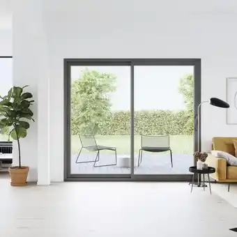 Brico Dépôt Goodhome baie vitrée aluminium gris 2 vantaux h.215 x l.240 cm offre